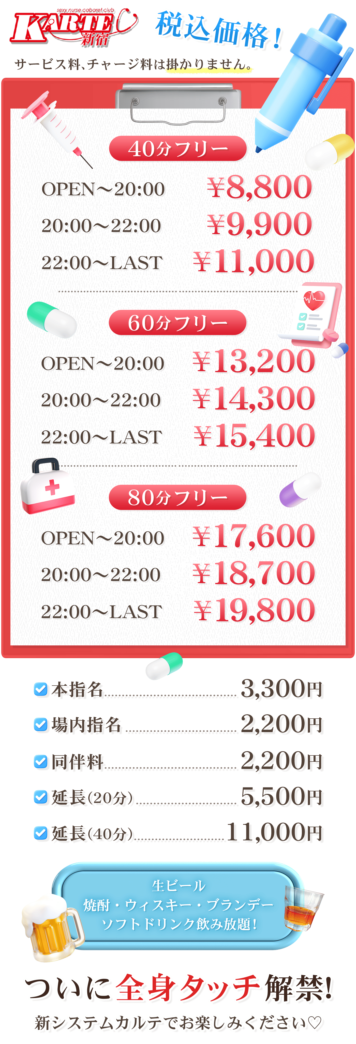 新宿カルテの料金表